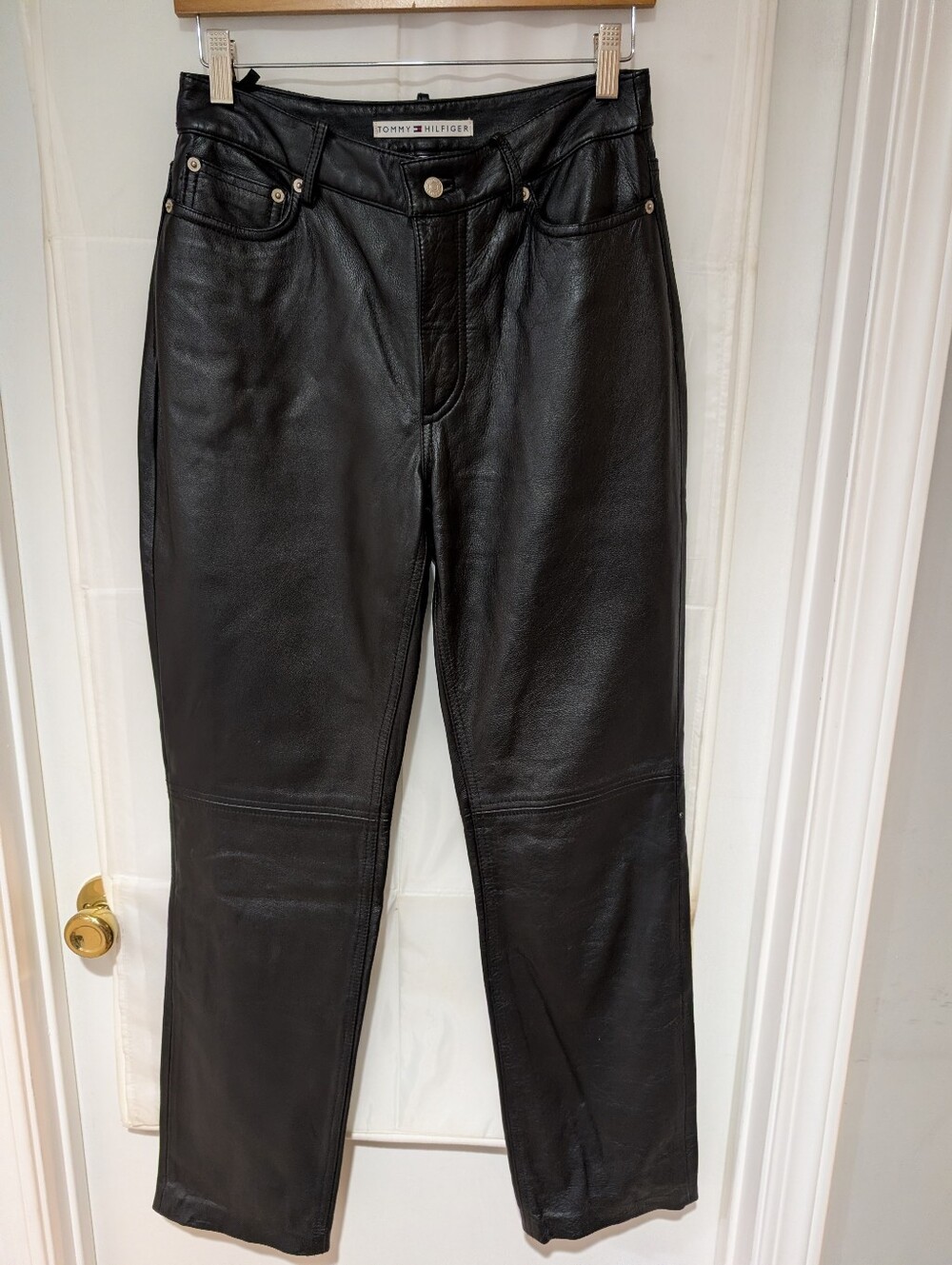 Vintage Tommy Hilfiger 100% Genuine Black Leather Pants Size 6 New Y2K